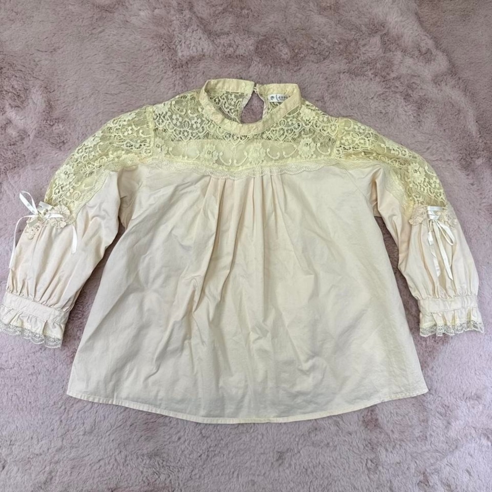 Axes Femme Lace Blouse Buttercream Himekaji Coquette Top Womens M - Picture 3 of 8